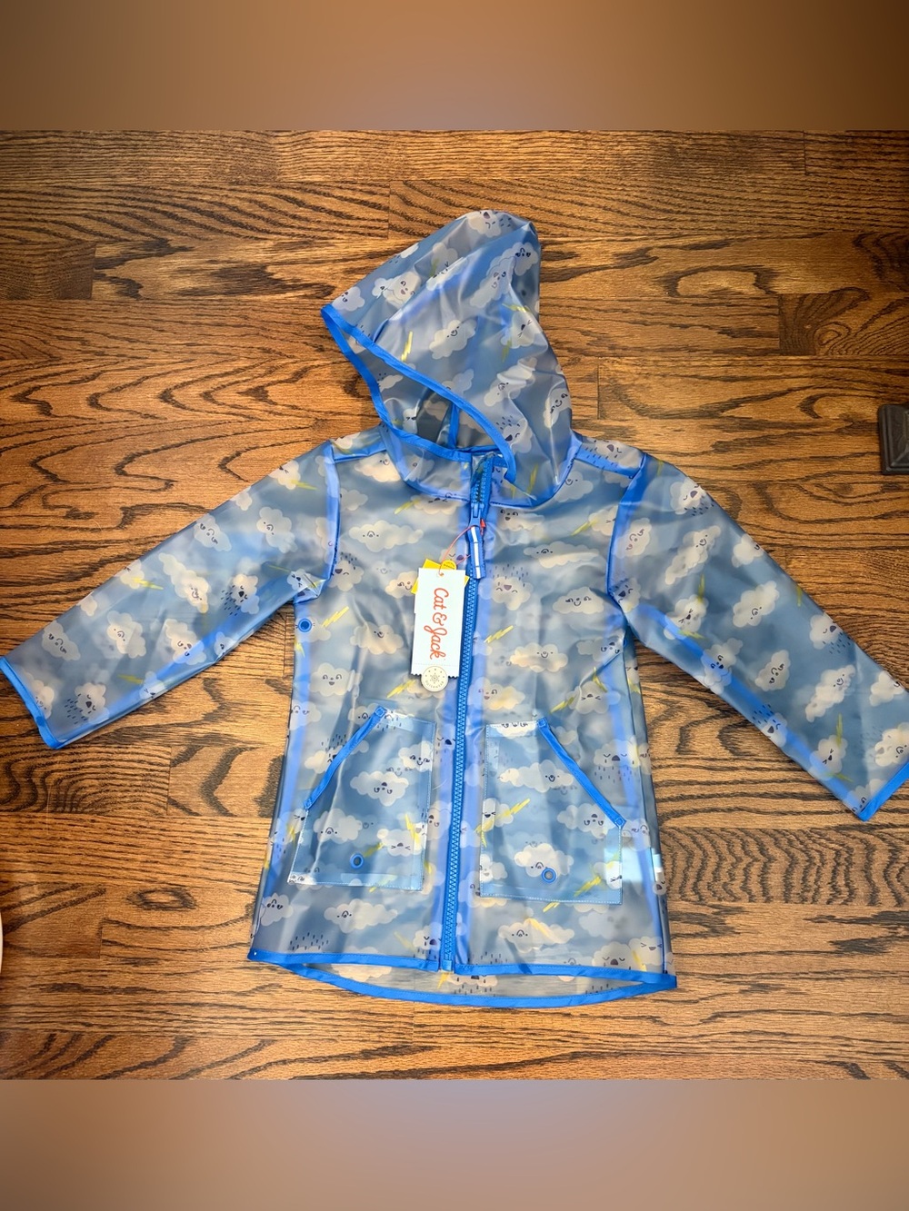 Cat & Jack Blue Cloud Print Kids Hooded Raincoat
